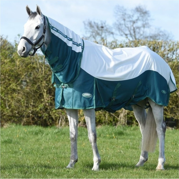 Weatherbeeta Green-Tec Airflow Mesh Combo Neck Rug & Free Fly Mask Bundle 1024531 - White Bottle Green